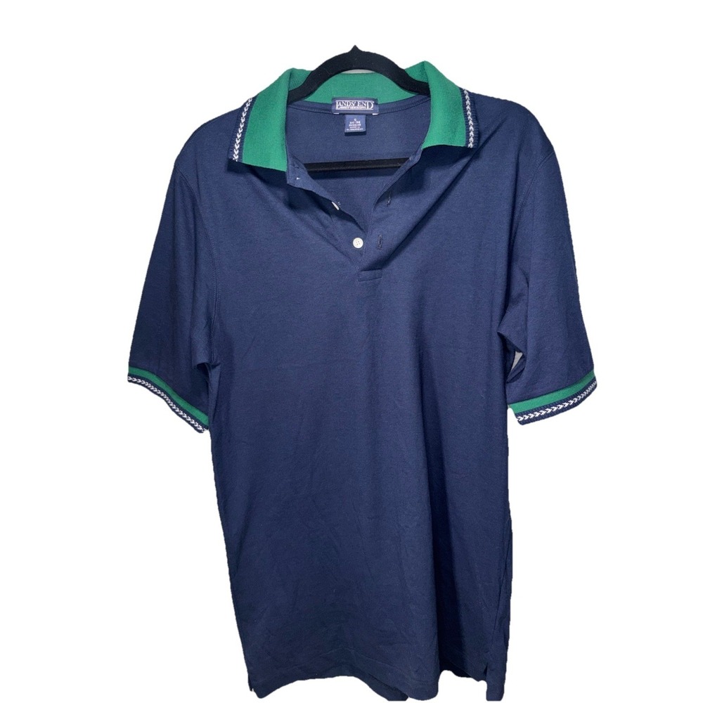 Lands End Polo Shirt Mens Small Blue Green Excellent Preppy Golf Collared Shirt